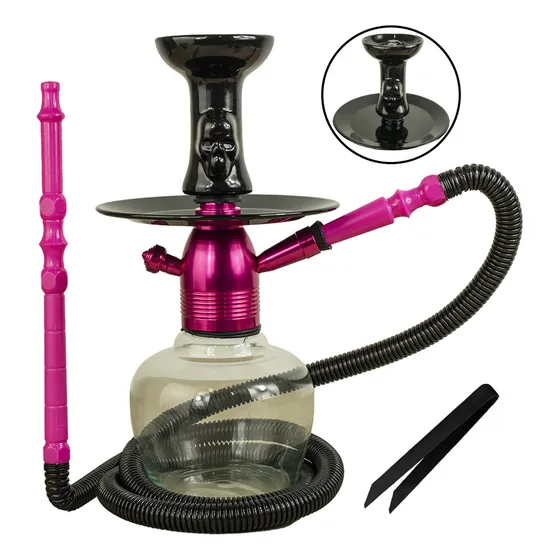 Narguile Completo Mini Vortex Monster Stem Alumínio Cor Rosa
