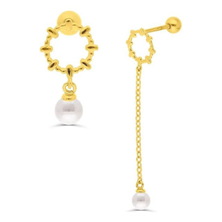Aretes Dispar De Oro Con Perla Colgante Aretes Dispar De Oro Con Perla Colgante