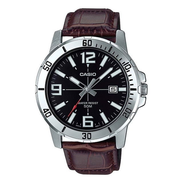 Relógio Casio Masculino Collection Couro Mtp-vd01l-1bvudf Correia Marrom Bisel Prateado Fu... Relógio Casio Masculino Collection Couro Mtp-vd01l-1bvudf Correia Marrom Bisel Prateado Fu...