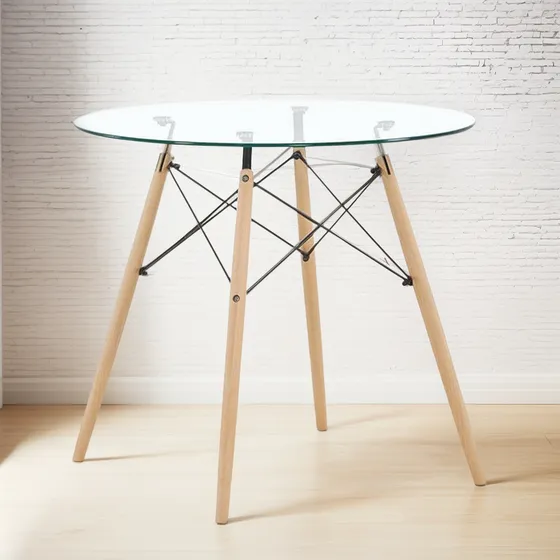 Mesa Eames Cubierta De Vidrio 100 Cm