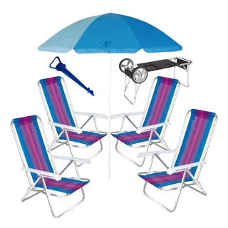 Praia Colorido 4 Cadeiras + Carrinho Com Avanço+ Saca Areia Praia Colorido 4 Cadeiras + Carrinho Com Avanço+ Saca Areia