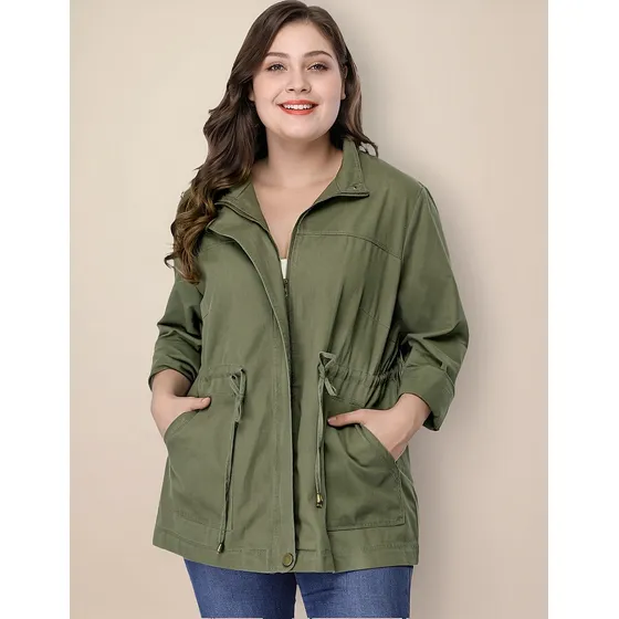 Chamarras Talla Grande Abrigo Anorak Con Bolsillos Y Cordón