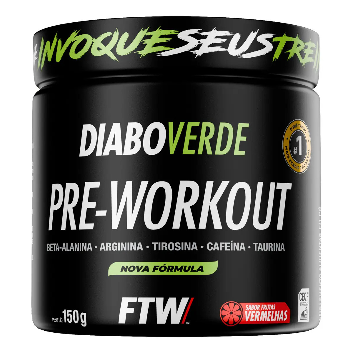 Pré Treino Pre Workout DIABO VERDE Pote 150g Sabor Frutas Vermelhas FTW