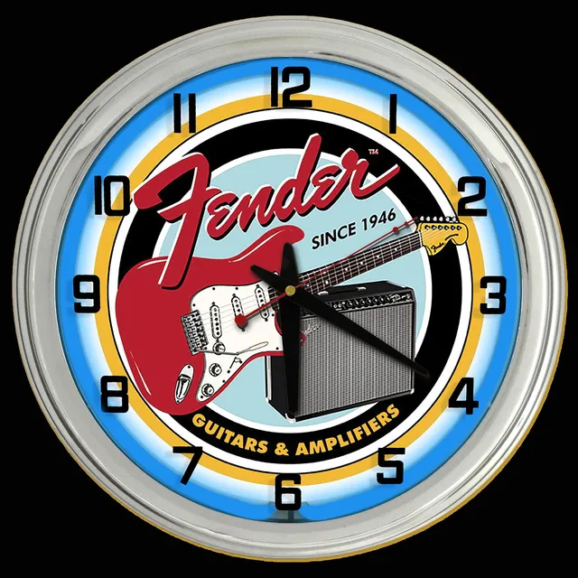 ELG Companie Llc 16  Fender Guitar Amp Azul Neon Reloj Cueva