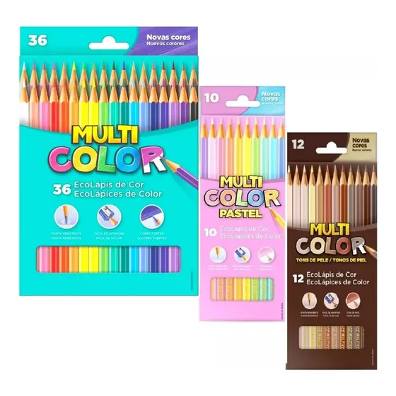 Lápis De Cor Multicolor 36 + Tons De Pele + Tons Pasteis Kit