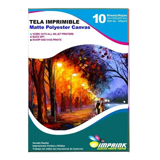 Tela Imprimible Matte Poliester Canvas A3+ / 10 Hojas