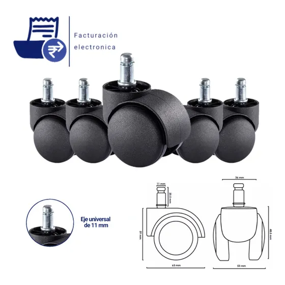 Rodachinas Ruedas Sillas Oficina En Nylon (kit D 5 Unidades)
