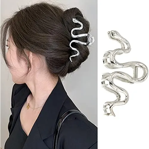 Romodiya 1pcs Snake Hair Clips Metal Silver Hair Clip 61ndo