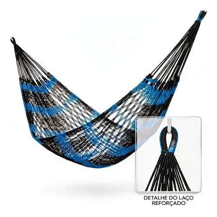 Rede De Descanso Macramê Boho Chic Artesanal 350x150cm Casal Azul E Azul Claro