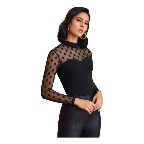 Blusa Manga Larga De Lunares Mujer Adulta Shein