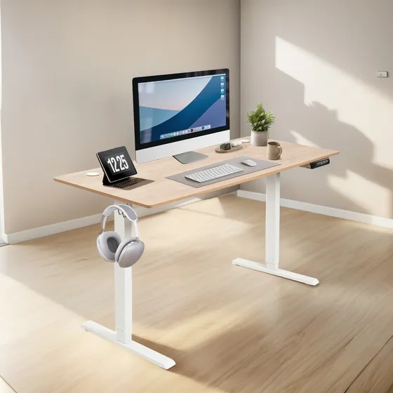 Escritorio Eléctrico Ajustable Con Memoria Altura 73-118 Cm Beige