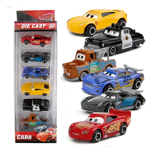 Kit Carrinhos Die Cast Disney Carros Mc Queen 6pcs Miniatura Cor