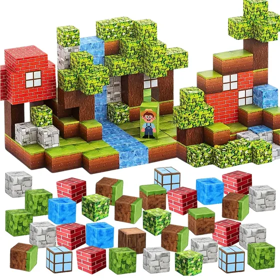 Bloco Magnético Infantil Kit 192 Cubo Construção Brinquedo Educativo Gio Giu