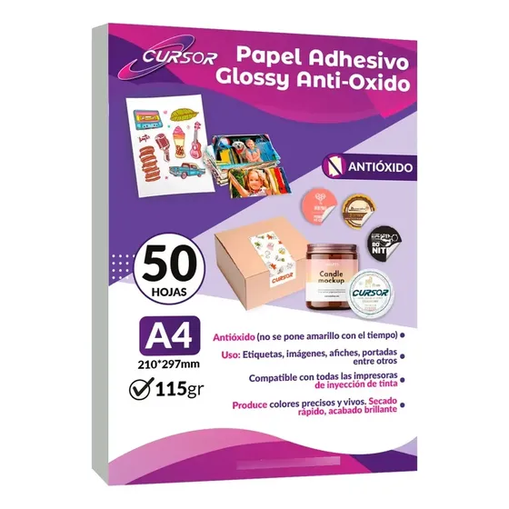 Papel Adhesivo Fotografico Antioxido Glossy A4 115g 50 Hojas