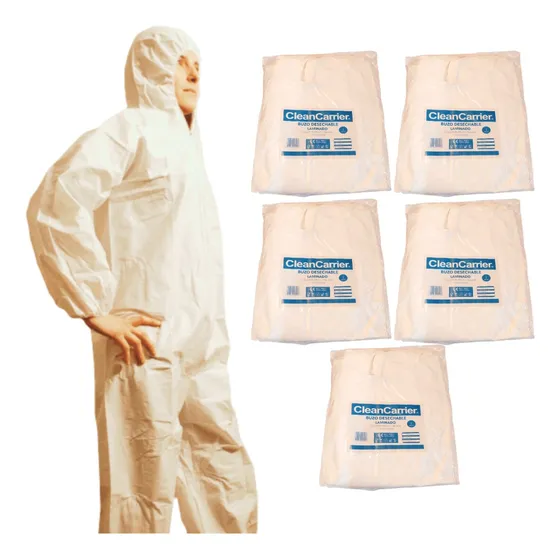 Pack 5 Buzos Desechable Polipropileno Blanco Cleancarrier