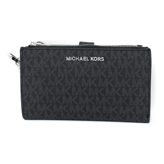 Carteira Michael Kors Jet Set Travel Com Design Monograma Preto E Prata De Couro - 11cm