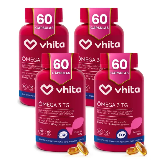 4x Ômega 3 Tg Vhita 1000mg Rico Em Epa E Dha 60 Cápsulas