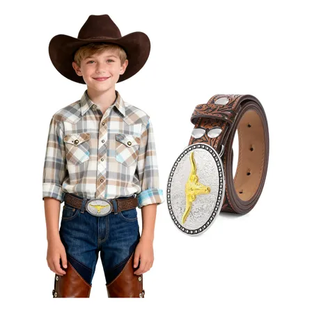 Cinturón Vaquero Occidental Para Niños Cuero Pu Ajustable Chocolate Buey 100