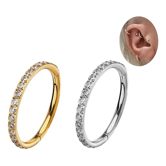 Piercing Argola Titânio G23 Pvd Clicker Pedras Em Zirconia