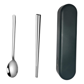 Juego De Utensilios De Viaje Con Estuche, 2pcs Verde Oscuro Juego De Utensilios De Viaje Con Estuche, 2pcs Verde Oscuro
