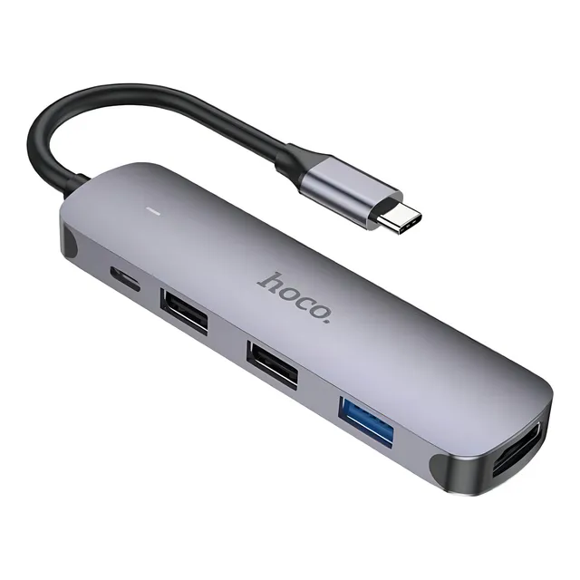 Hub Usb-c A Hdmi + Pd + Usb 3.0 + 2 Usb Hoco Hb27 Diginet Color Gris
