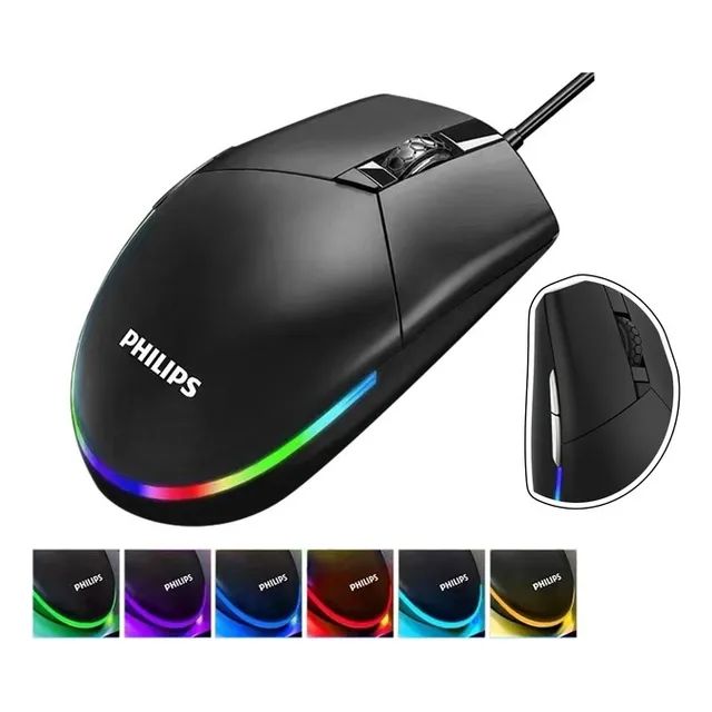Philips Spk9304 Mouse Ratón Con Cable Luz Multicolor