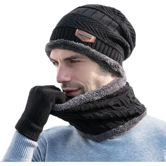 Gorro Invierno + Bufanda Chalina Cerrada Antialérgico Y Lana