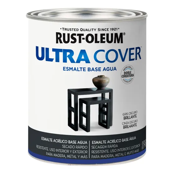 Esmalte Acrílico Al Agua Ultra Cover X 0.946 Lt Rust Oleum Color Gris Oscuro Brillante