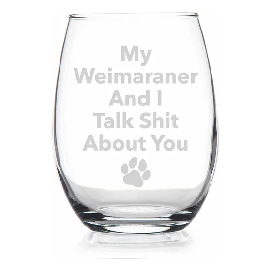 Copa Vino Tallo Regalo Weimaraner Cristal Para Dueño Perro