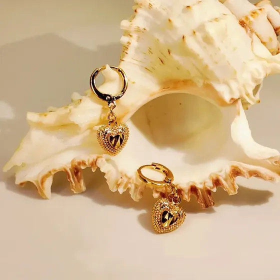 Corasol Brinco Coração Duplo Ouro 24k Hipoalergênico Moda — foto 2