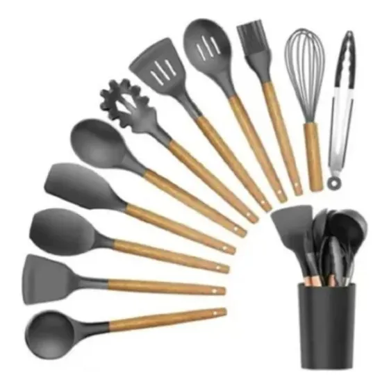 Set De 12 Utensilios Para La Cocina En Silicona Color Negro
