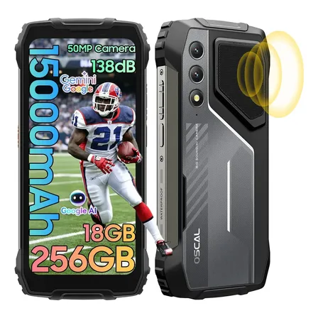 Celular Oscal® Pilot 1 Robusto Dual Sim 256 Gb Negro 18 Gb Ram 15000mah Android 15 Gaming Phone,ip69k/nfc/loud Speaker/celulares Resistentes Al Agua