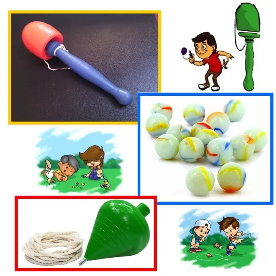 Combo Juguete Criollo Retro Perinola Trompo Metras Porcelana