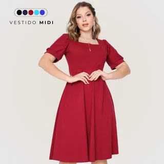 Vestido GodĂȘ Midi Feminino Rodado Com Manga Princesa Vestido GodĂȘ Midi Feminino Rodado Com Manga Princesa