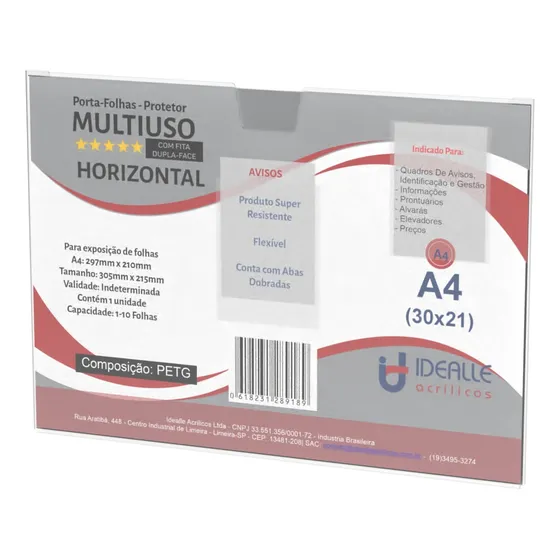 Kit 20 Displays Parede Porta Folha A4 Petg Com Dupla Face