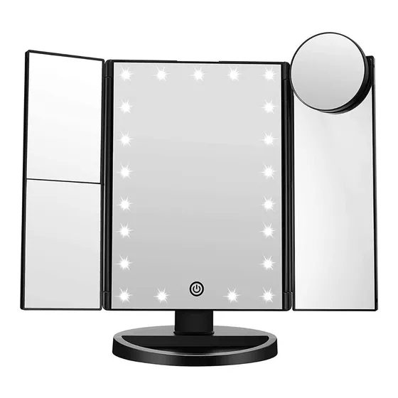 Espejo Maquillaje Luz Tríptica Aumentos 10x/3x/2x Plegable