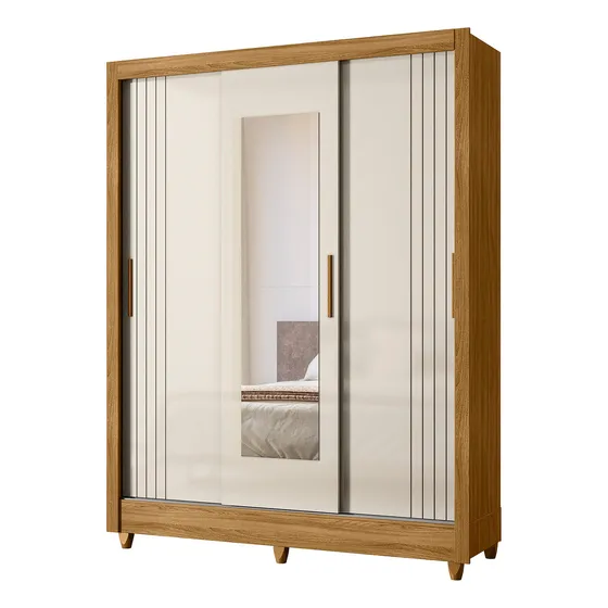 Ropero Placard 3 Puertas Corredizas + Espejo LG Color Castaño/Off white