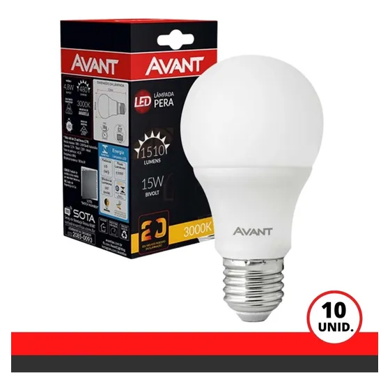 Kit 10 Lampadas Led 15w Bulbo Pera 3000k Branco Quente Avant Cor da luz Branco-quente 127/220V