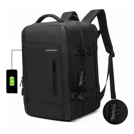 Mochila De Negócios Impermeávela Senha De Bloqueio Preto Florido