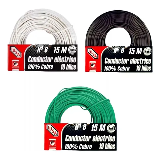 Cable Cobre Thw Calibre #8 15 M Iusa (3 Rollos)