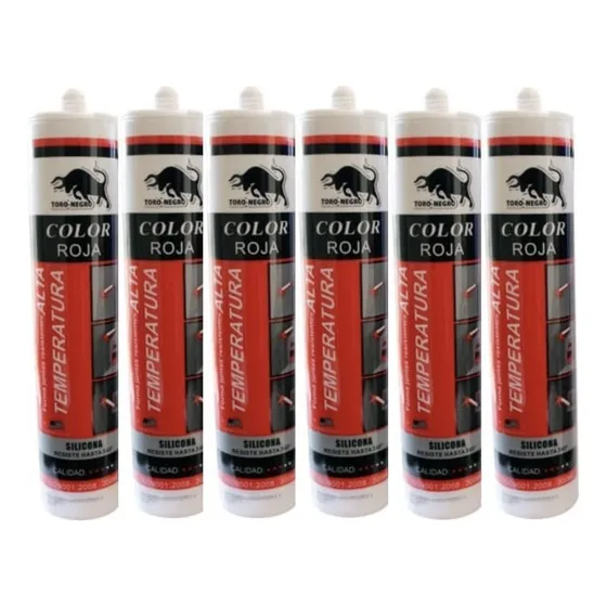 X6 Unidades Silicona Alta Temperatura Color Rojo 300ml