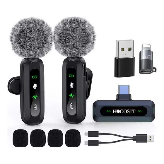 Micrófono Inalámbrico Lavalier Cancelación De Ruido Excepcional De Alta Duración Para iPhone iPad Android 2 Unidades Hocosit J3 Cancelación De Ruido Con Un Solo Toque Reverb Sonido Estéreo Fuerte