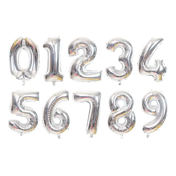 Kit 10 Globos Numeros Decora Fiesta Cumpleaños Plateado 80cm