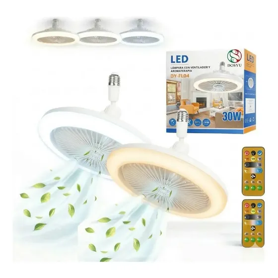 2 Piezas Ventilador Techo Dosyu Lampara Led 30w 3 Modos Control 5 Aspas Blanco Diámetro 26 Cm Frecuencia 50 Hz