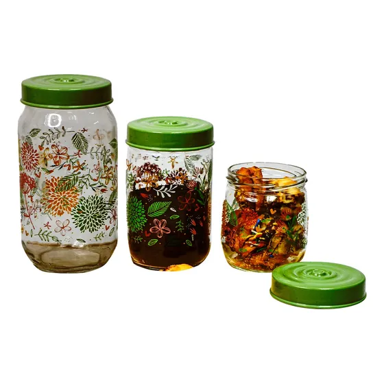 Juego De 3 Envases Floreados De Vidrio Sujoya