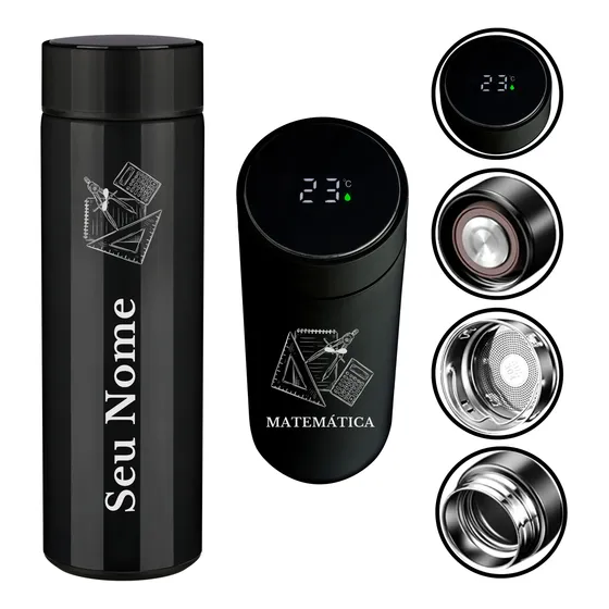 Garrafa Térmica Digital Cursos Profissões + Nome 500 Ml Inox