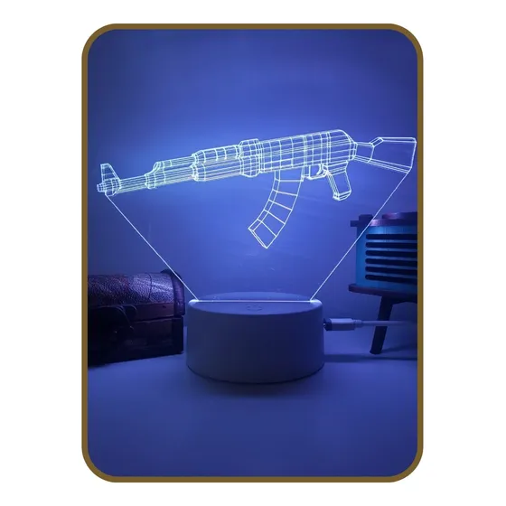 Luminária 3d Led Rgb Rifle Ak47 Decorativa Para Gamers Fps