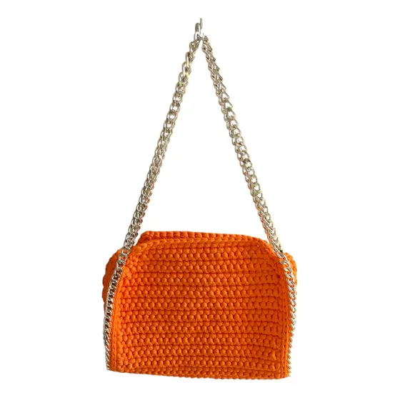 Bolsa Social Em Crochê Fio De Malhas Forrada