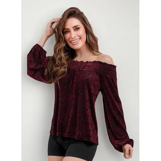 Blusa Color Tinto Y Negro Hombros Descubiertos Cklass 984-84