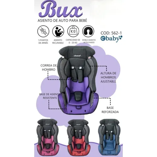 Silla Para Auto Bebe Niño Con Arnes De Seguridad Color Azul Lila Rojo Azul